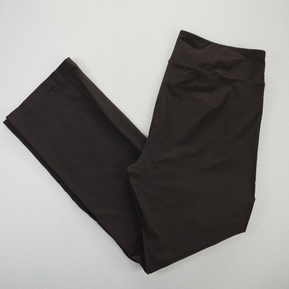 Eileen Fisher Brown Stretch Crepe Straight Leg Pull On Pants Large L F16TK